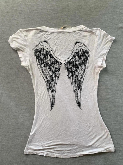 Vintage Distressed Print Short Sleeve Top