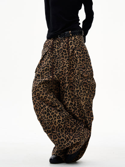 American Leopard Print Cargo Jeans