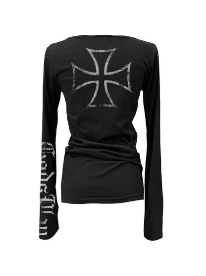 Dark Punk Distressed Slim Fit Top