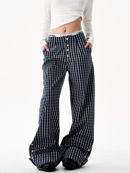 Retro Plaid Curved Wide Pants