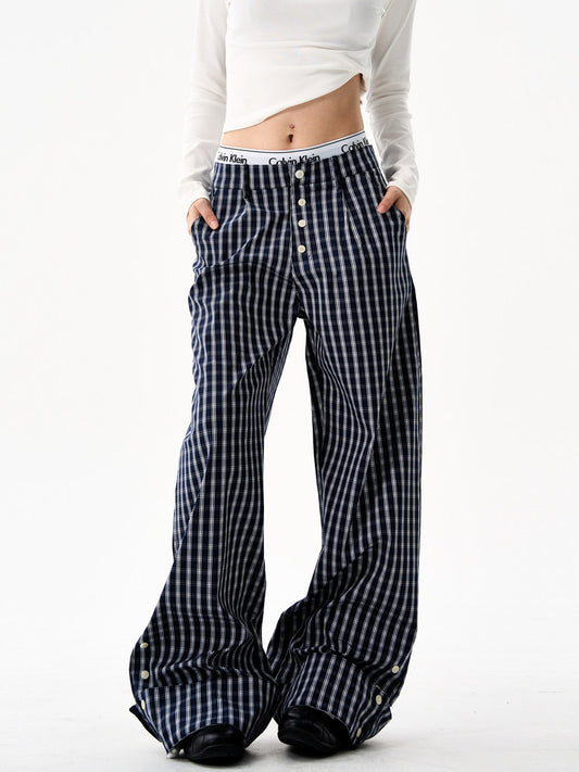 Retro Plaid Curved Wide Pants