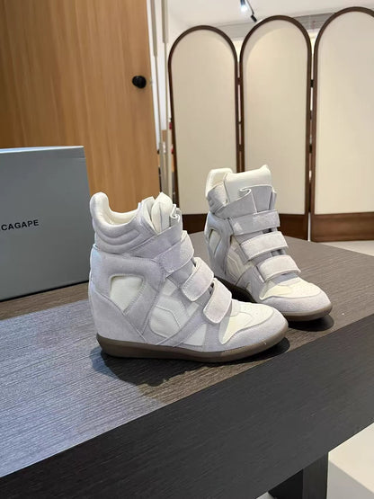 Wedge Heel High-Top Velcro Leather Sneakers