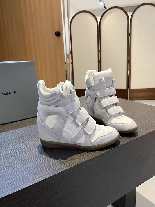 Wedge Heel High-Top Velcro Leather Sneakers