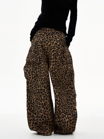 American Leopard Print Cargo Jeans