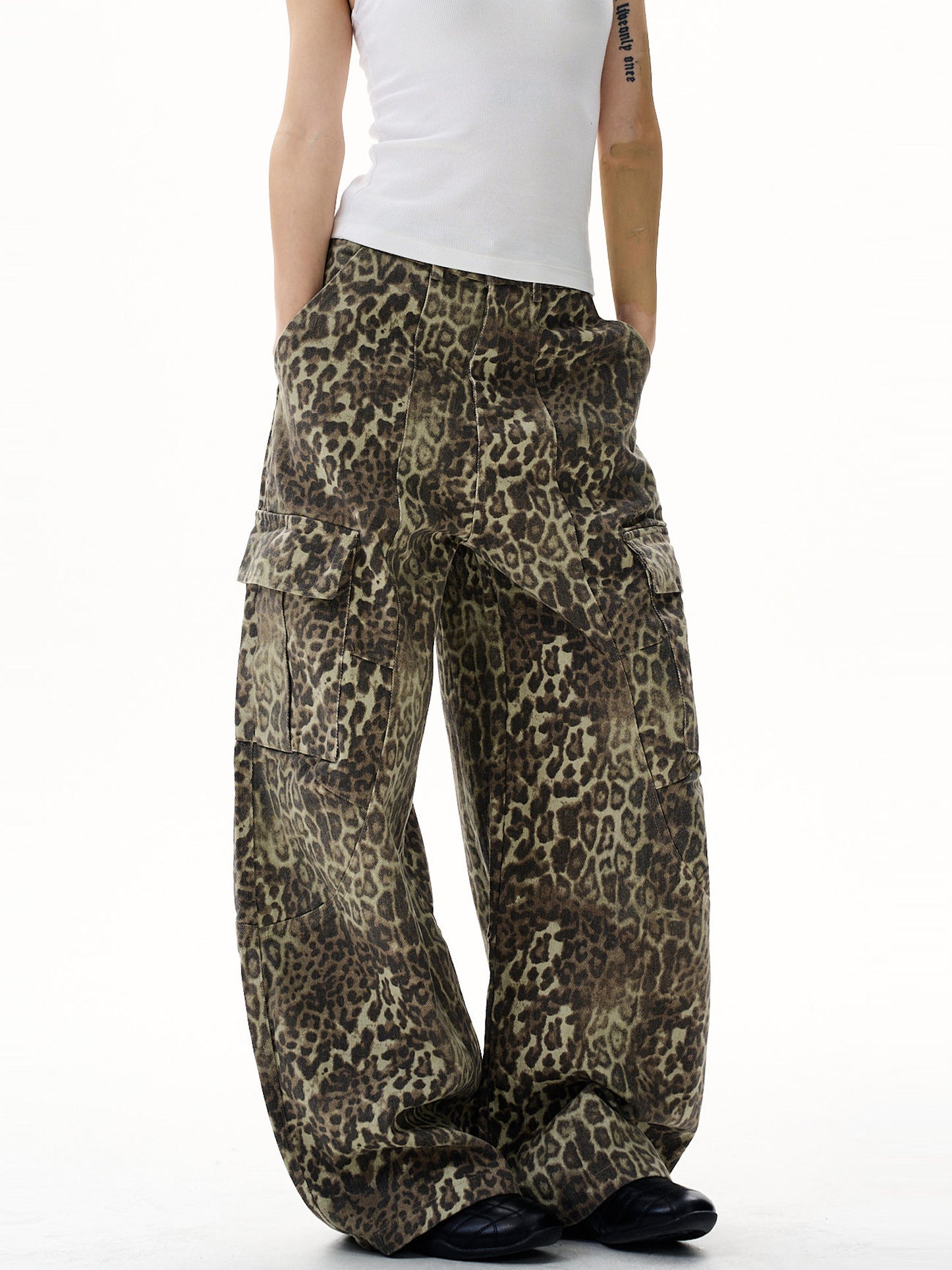 Retro Leopard Print Cargo Pants