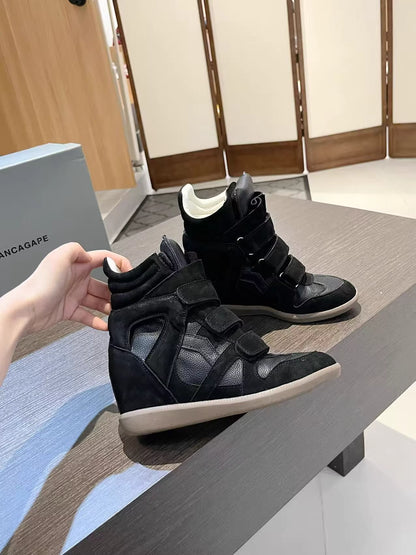 Wedge Heel High-Top Velcro Leather Sneakers