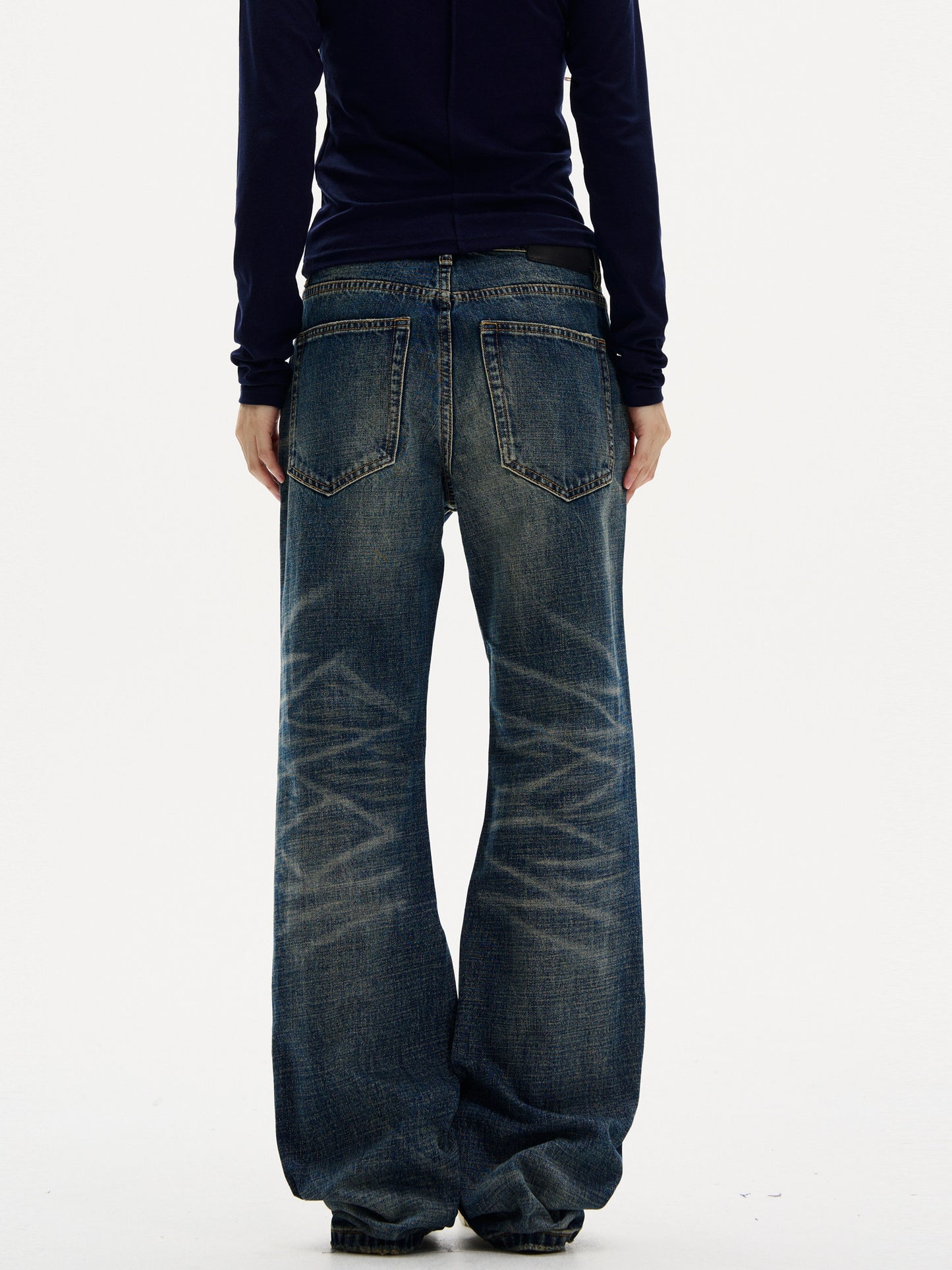 Retro Whiskered Flared Denim Jeans