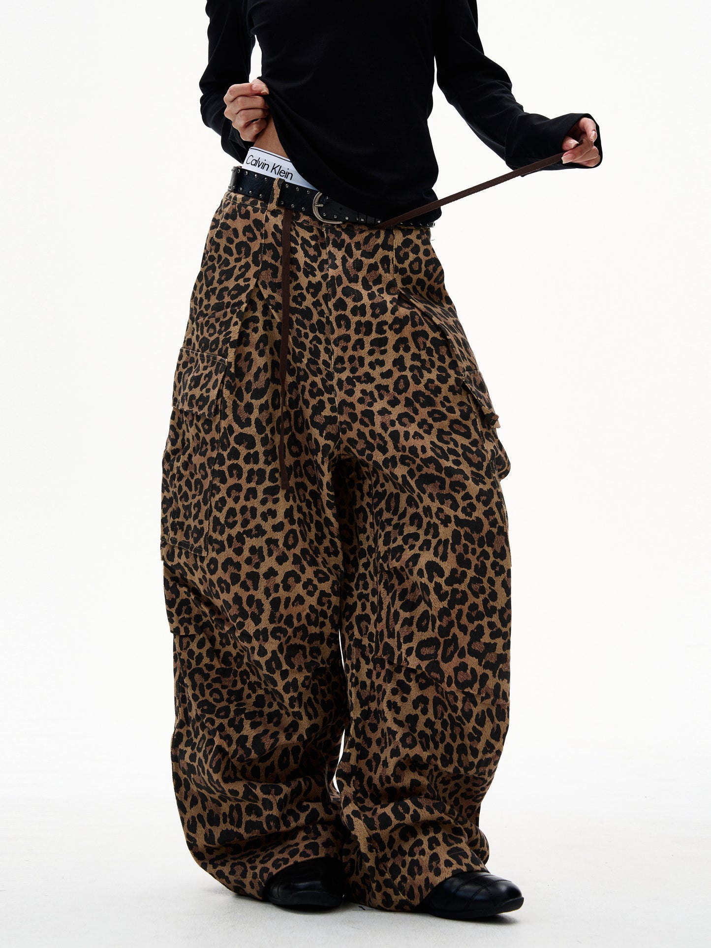 American Leopard Print Cargo Jeans