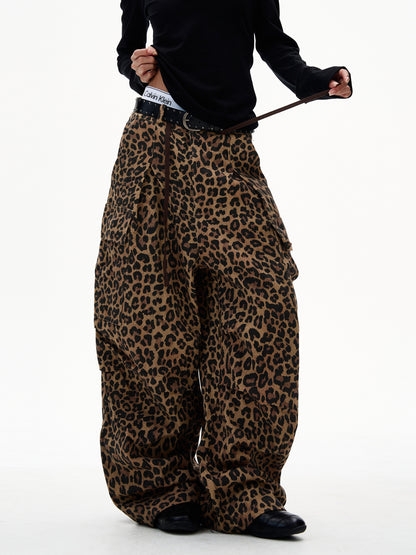 American Leopard Print Cargo Jeans