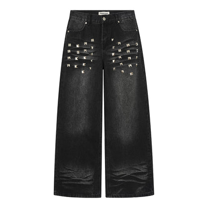 Studded Washed Straight Jeans