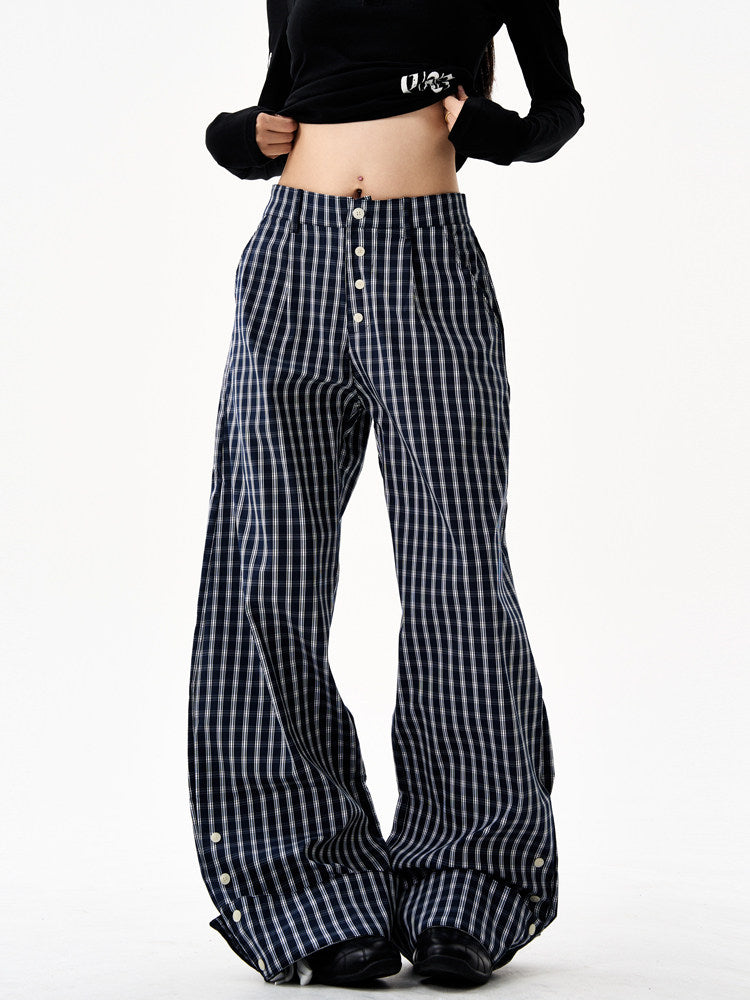 Retro Plaid Curved Wide Pants