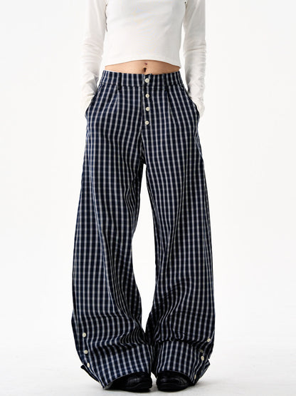 Retro Plaid Curved Wide Pants
