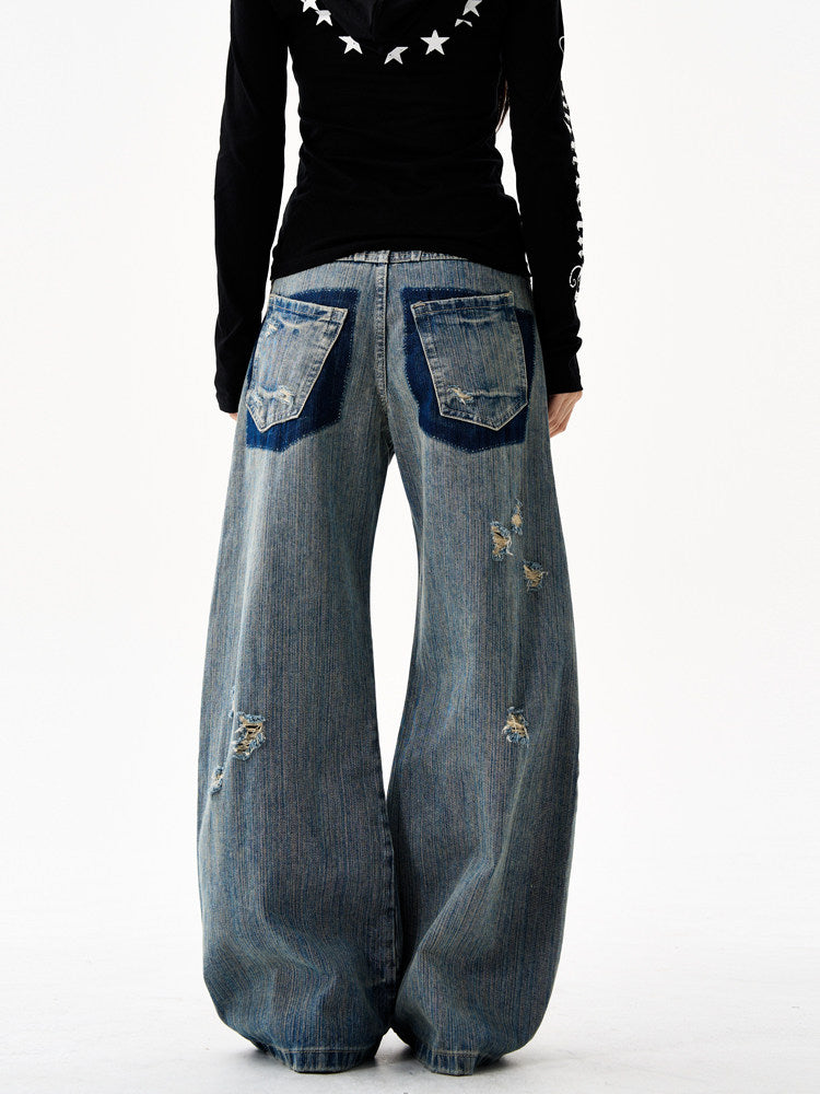 American Retro Ripped Wide Jeans