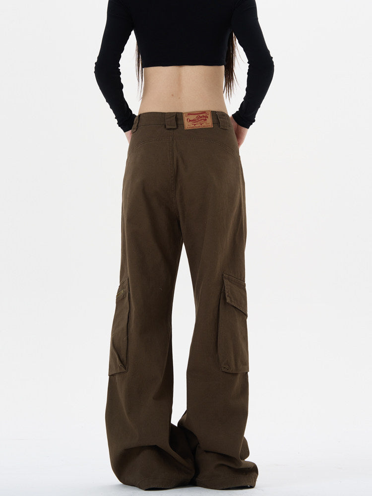 Retro Brown Straight Cargo Pants