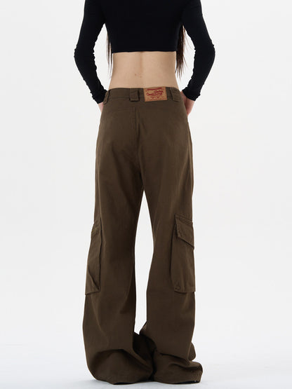 Retro Brown Straight Cargo Pants