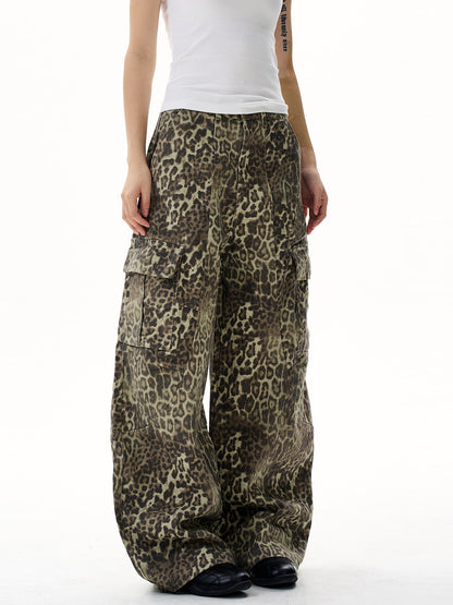 Retro Leopard Print Cargo Pants
