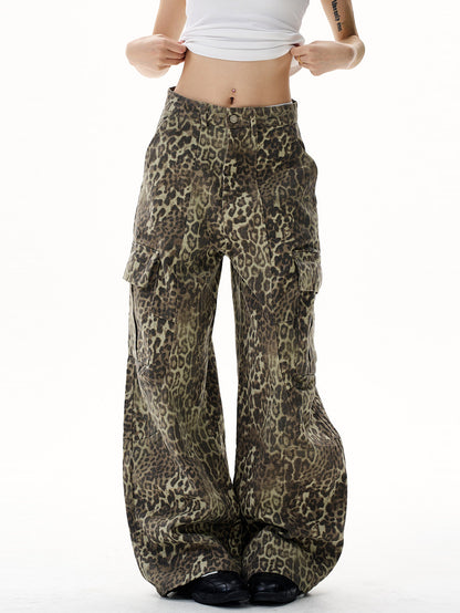 Retro Leopard Print Cargo Pants