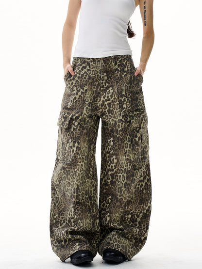 Retro Leopard Print Cargo Pants