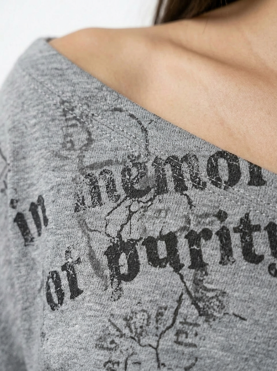 Grey Off-Shoulder Graphic Tee