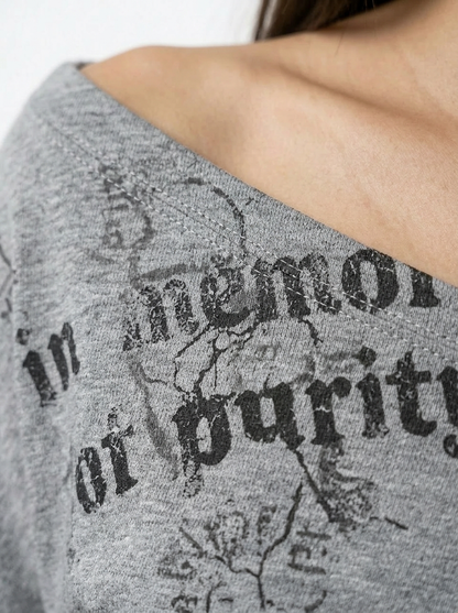 Grey Off-Shoulder Graphic Tee