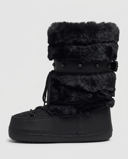 Plush Studded Platform Boots
