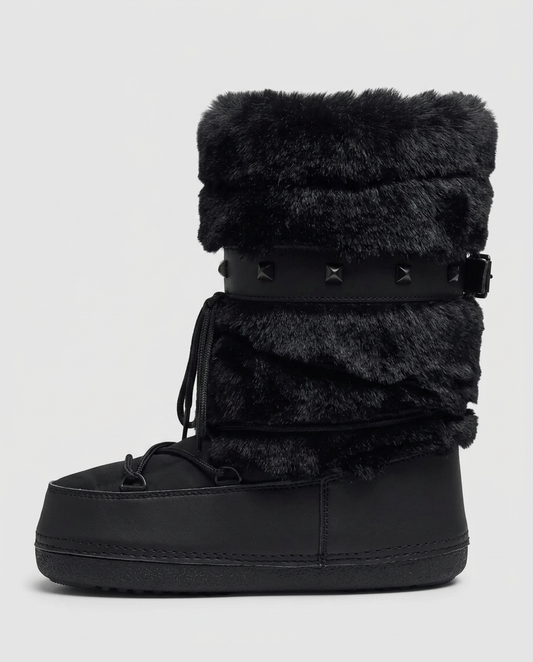 Plush Studded Platform Boots